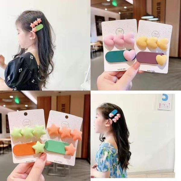 

hair accessories 2pcs/set candy color girly love children's hairpin cute contrast bb clip kids girls headwear, Slivery;white