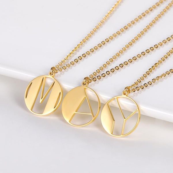 

pendant necklaces minimalism gold color disc cut out a-z initial pendants for women fashion jewelry stainless steel coin letter necklace, Silver