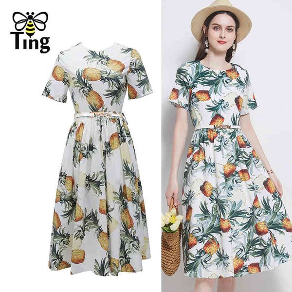 

summer fashion street chic pineapple print boho dress lady vintage knee length casual plus size vestitis za 210513, Black;gray