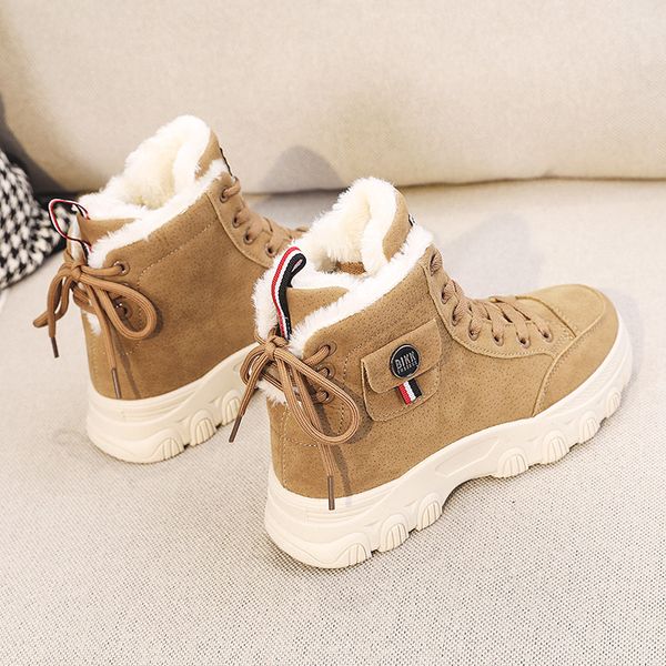 

High Top 2021 New Arrival Fashion Casual Women Shoes Add Cotton Ladies Sneaker Keeping Warm Lace Shoes Outdoor Height Increasing, Black