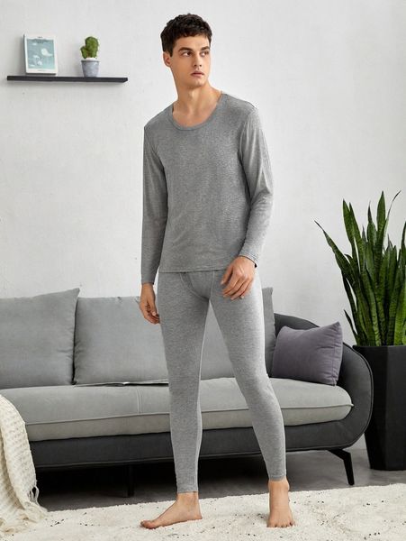 

men solid round neck lounge set w2yh#, Black;brown