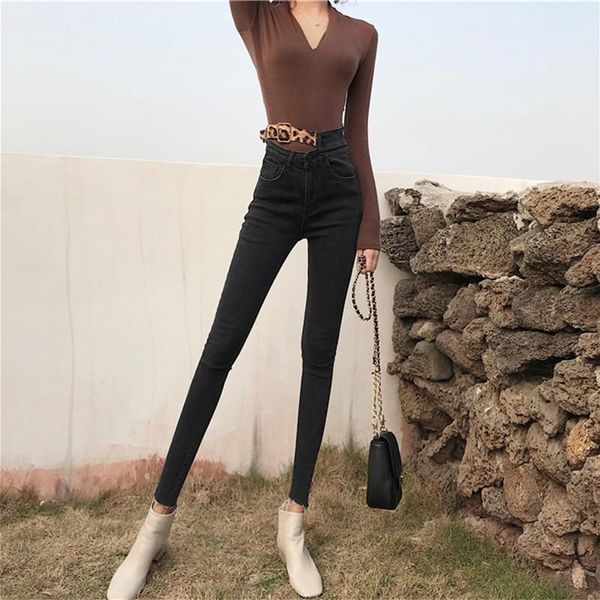 

women's jeans real s 2021 fashion high-waist casual slim was thin and elastic wild small feet pencil pants, Blue