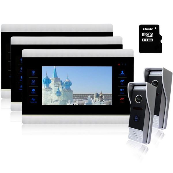 

homefong wired 7 inch color video door phone intercom doorbell system indoor monitor ip 65 waterfroof 3 monitors and 2 bells phones