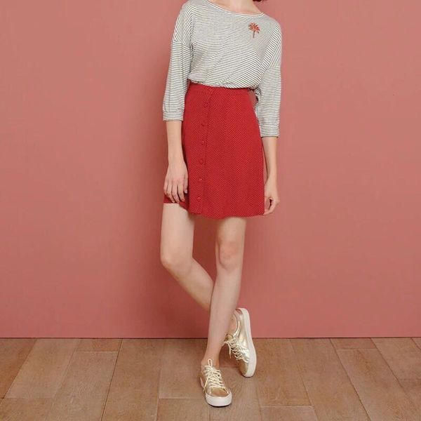 

skirt women retro wavelet point beautiful single breasted red half mv5h, Black