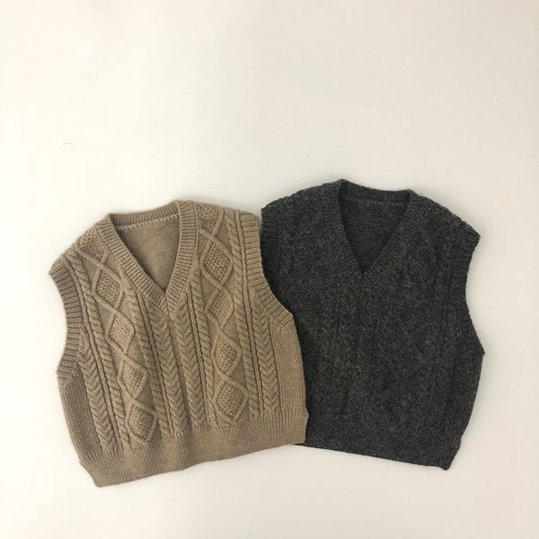 

2021 spring new baby boys knitted sweater vest girls soft knitted vest boys outwear clothes kids v-neck sweater, Blue