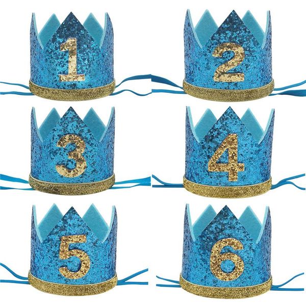 Chapéus de festa 1 pcs 1º 2º 3º Glitter Crown Headband Bird Birthday 1 2 3 anos de bebê Chuveiro crianças decoração chapéu