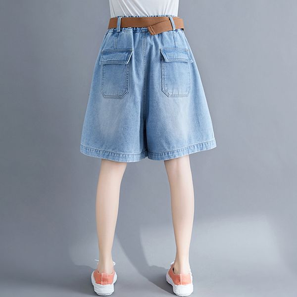 

women's shorts loose plus size women denim casual oversized wide leg short jean femme elastic waist boyfriend jeans with belt zul9, White;black