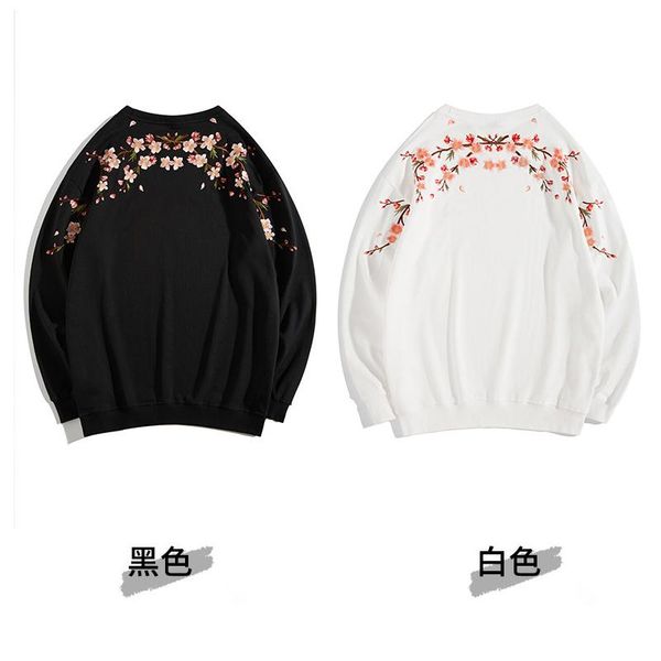 

men's hoodies & sweatshirts 2021 autumn guochao plum blossom embroidery round neck sweatshirt loose couple fashion pullover, Black