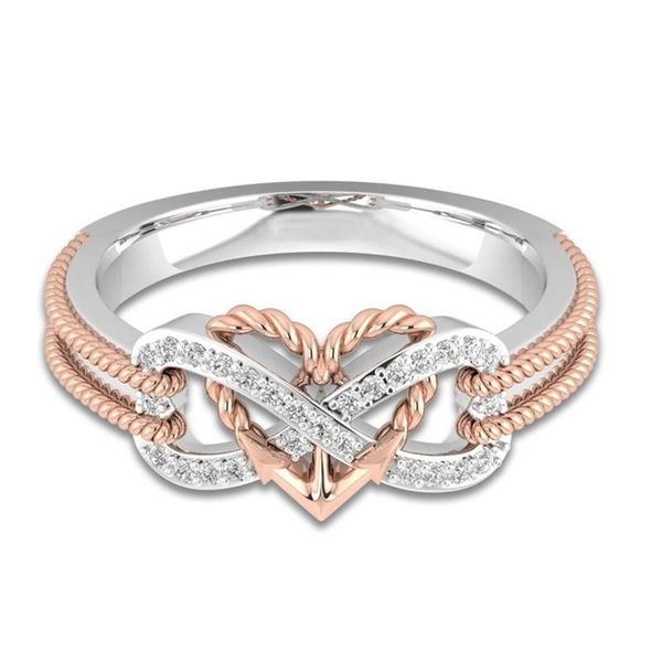 

wedding rings i & fdlk 2021 exquisite white crystal zinc alloy heart two-tone anniversary engagement ring for women, Slivery;golden