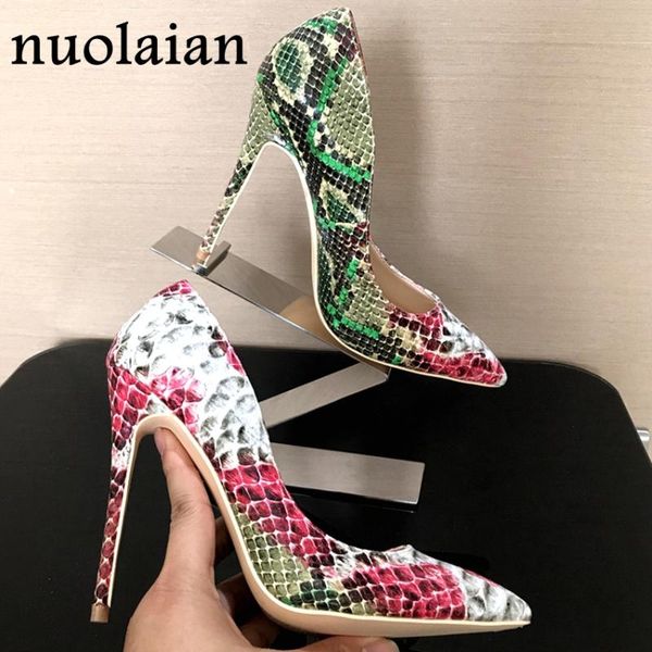 

spring brand shoes woman high heels pumps snake printed ladies wedding womens party pointed toe 12cm dress, Black