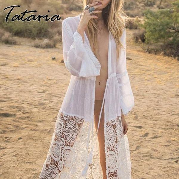 

women's blouses & shirts beach cover up lace hollow out dress cotton long cardigan sarong vintage beachwear outwear blusa mujer, White