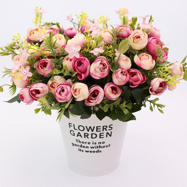 

artificial flowers 3 forks 13 heads/bouquet small bud silk roses simulation green leaves hom decora for wedding flower decorative & wreaths
