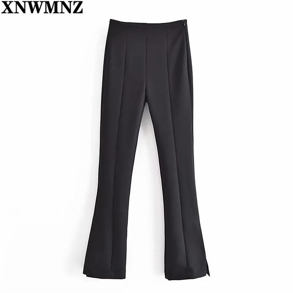 

black chic flare trousers with side vents women's fashion high-waist retro slim flared hems pants for women 210520, Black;white