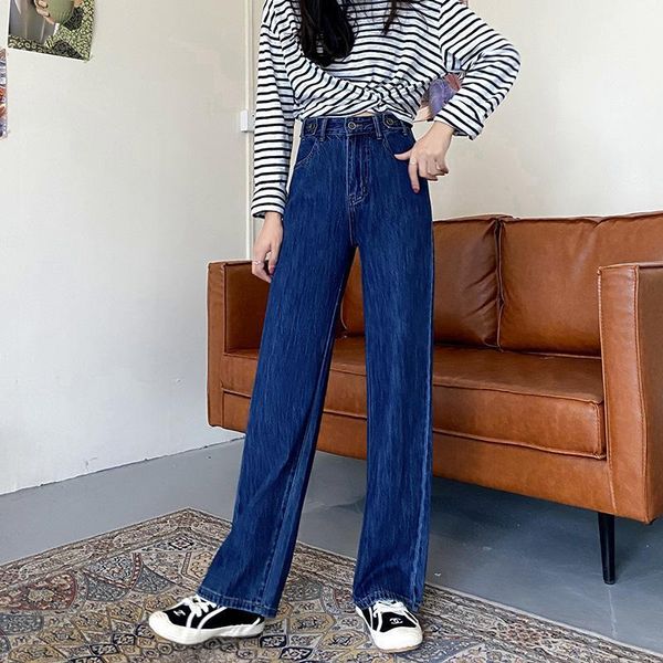 

Wide Leg High Waist Jeans Women Blue Retro Boyfriend Mom Straight Mujer Plus Size Streetwear Autumn 2021 Denim Pants Women's