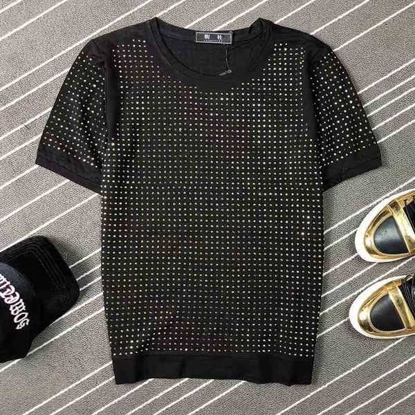 

men's t-shirts t shirts men summer drilling slim fit tee rivet full drill male short sleeved tshirt person jp77, White;black
