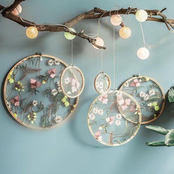 

wall hanging decor home embroidery flower decoration ornaments bamboo net yarn wedding chinese style decorative objects & figurines