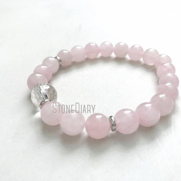 

beaded, strands wmb39926 inner peace mala bracelet rose quarts and clear quartz bead stretch healing yoga jewelry, Black