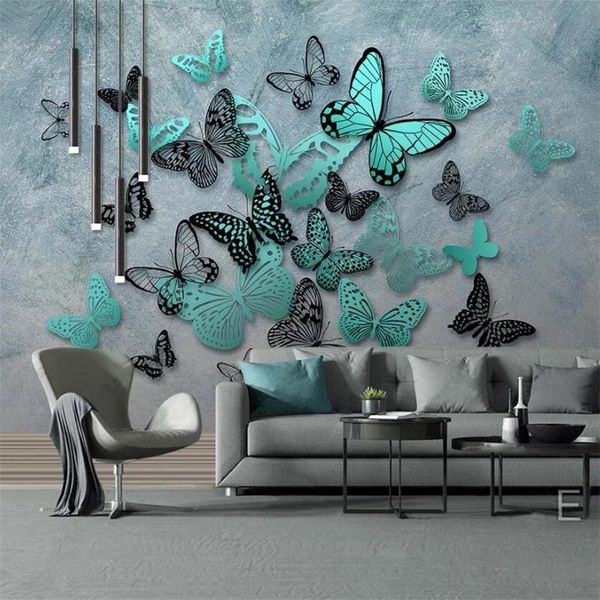 

wallpapers custom size self adhesive wallpaper hand painted 3d three-dimensional butterfly nostalgic background living room el murals