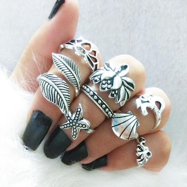 

wedding rings 7 pieces/set ladies bohemian retro stacked knuckle ring set engagement party jewelry, Slivery;golden