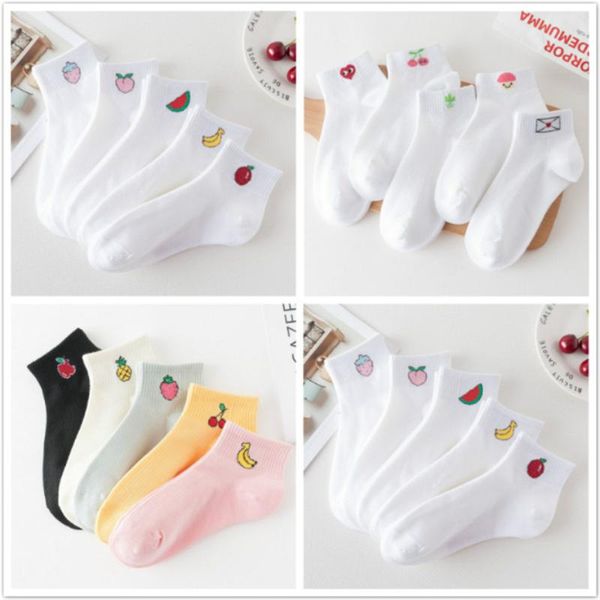 

socks & hosiery ladies cotton shallow mouth college style girl cherry banana fruit print solid color fashion street, Black;white