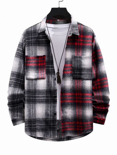 

men plaid print overcoat without tee 42vn#, Black;brown