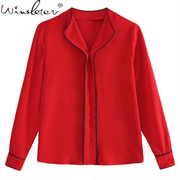 

women's blouses & shirts pullovers woman chiffon 2021 autumn v-neck long sleeve women casual all match t07001k, White