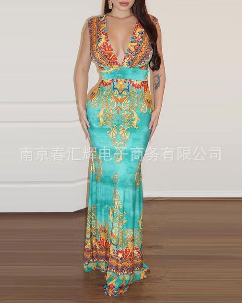 

casual dresses color printed v-neck dress, Black;gray