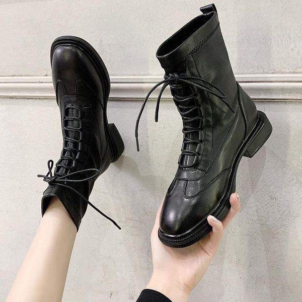 

boots first layer cow leather thin women short tube autumn and winter 2021 live, Black