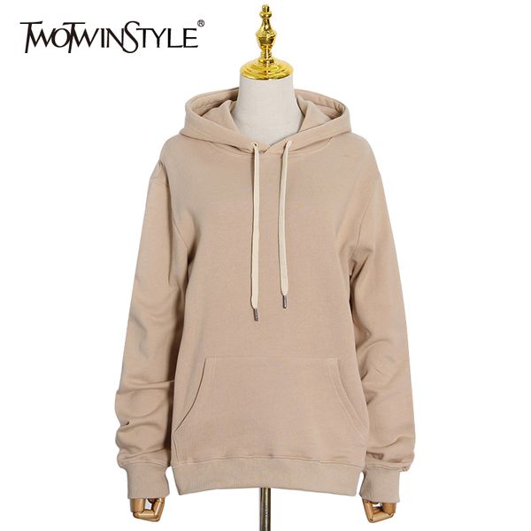 

red solid minimalist sweatshirt for women hooded collar long sleeve casual sweatshirts female fashion tide 210423, Black