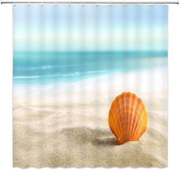 

beach orange shell shower curtain ocean landscape bathroom decor waterproof polyester fabric home bath supplies curtains sets