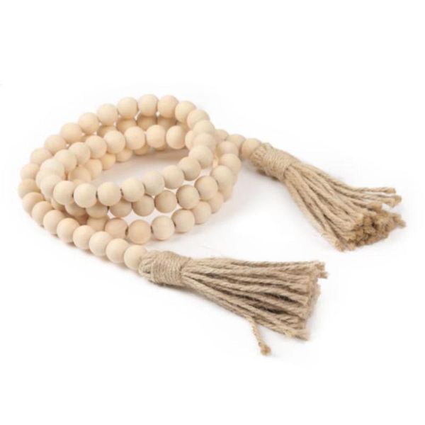 

nordic style wooden beads wall hanging garland farmhouse decor crafts rustic home ornaments with tassels decorative objects & figurines
