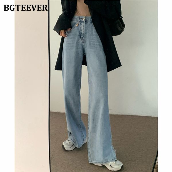 

jeans women high waist wide leg spring loose pants casual side split female long denim blue jeans ladies trousers aygm