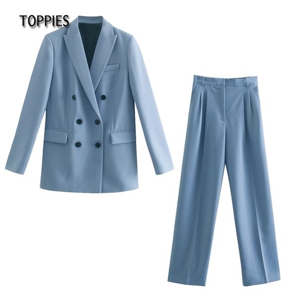 

woman pant suits office lady blazer two piece set double breasted suit jacket high waist straight pants 210421, White;black