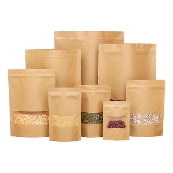 

gift wrap 100pcs 50pcs brown kraft paper bag bags packing biscuits candy food bread cookie nuts snack baking package