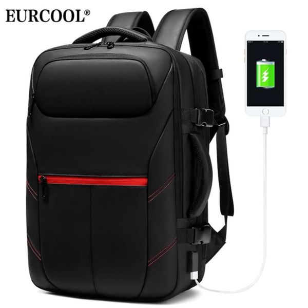 

eurcool men travel backpack expandable large capacity male mochilas bag usb charging 15.6 inch lapbackpack waterproof n1962 210929