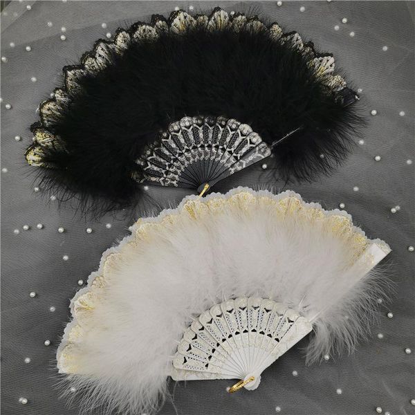

lolita feather folding fan japanese sweet fairy girl dark gothic court dance hand art craft gift wedding party decoration other home decor