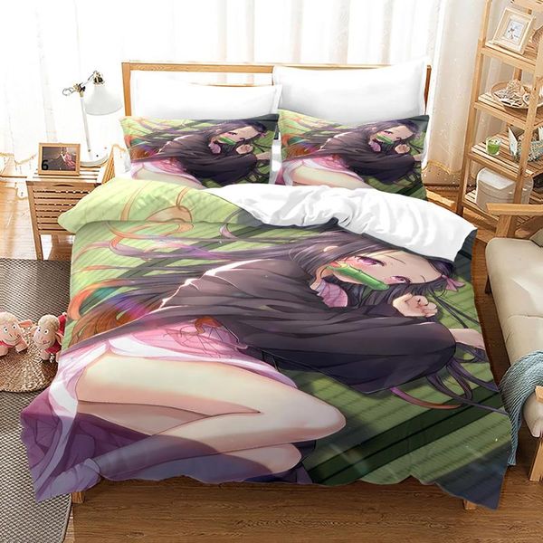 

bedding sets demon slayer set single twin full  king size bed kid bedroom duvetcover 3d print 017