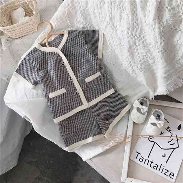 

summer arrival girls fashion plaid sets short kids clothing for 210528, White