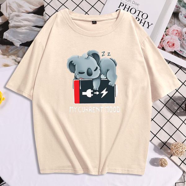 

women's t-shirt my current mood little bear sleep print women t shirts o-neck comfortable clothes fashion style tshirt large size femal, White