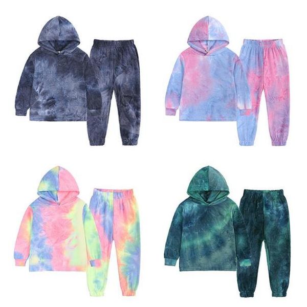 Set di abbigliamento per neonato Tie Dye Maniche lunghe Felpe con cappuccio Top + Pantaloni Tute per neonato 6 Disegni Opzionale BT6671