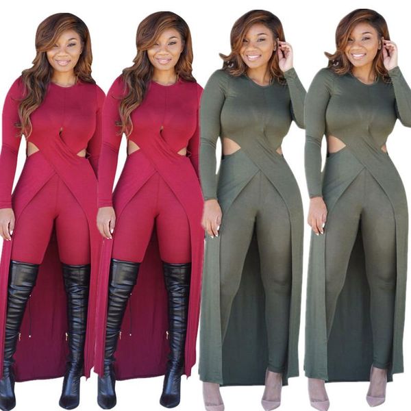 

women's tracksuits 20mh6640 autumn winter women casual solid two piece set split long t-shirt and skinny pants tracksuit sweatsuit outf, Gray