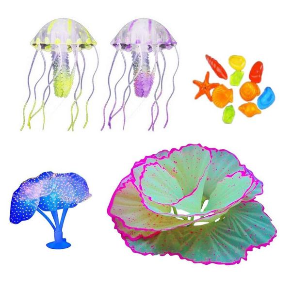 

decorations mini aquarium decor artificial glowing effect jellyfish fish tank decoration submarine ornament aquatic supplies