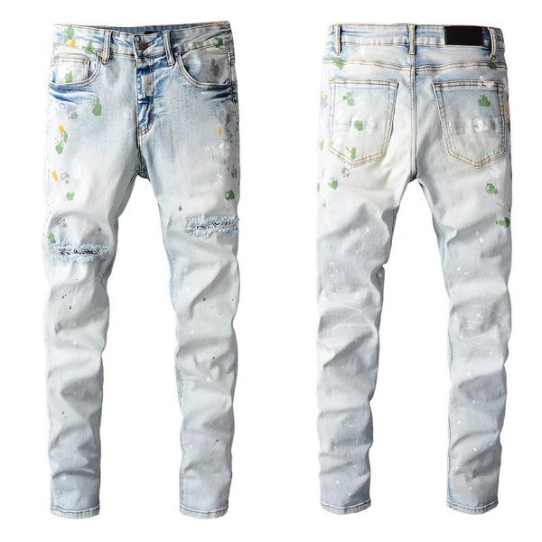 

design pencil denim character stars style mens blue jeans slim leg fashion hole long pants club clothing for male hip hop skinny size 28-40