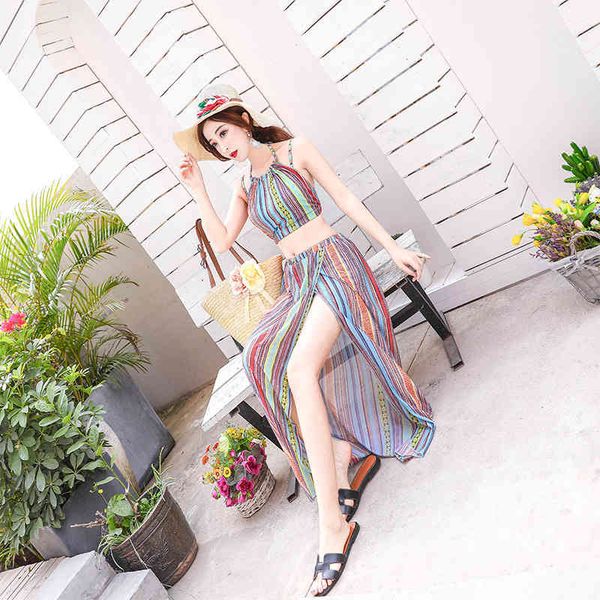 

2021 split three piece women's swimsuit skirt conservative big bikini, White;black