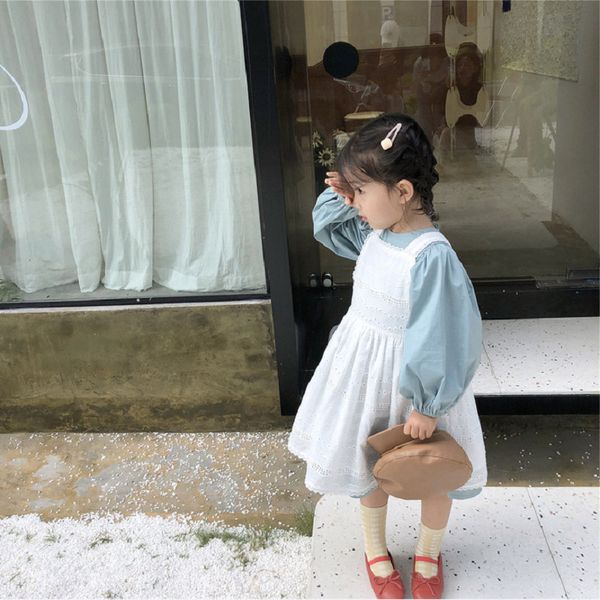 

girls suit bubble sleeves korean dress lace 20 autumn new childrens wear, Red;yellow