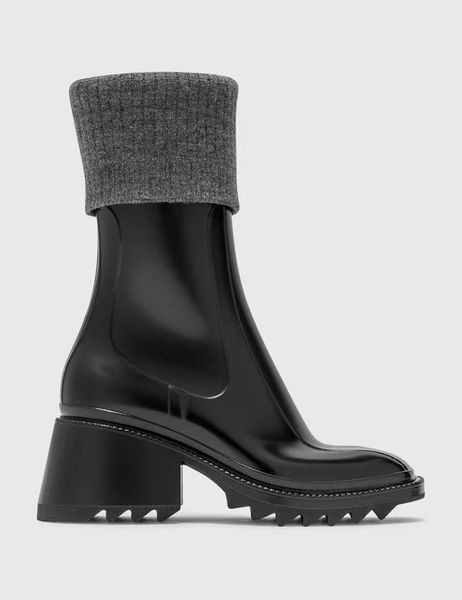 

womens betty rain boots highheel waterproof designer rainboots knee high tall water shoes pvc rubber without box no327, Black