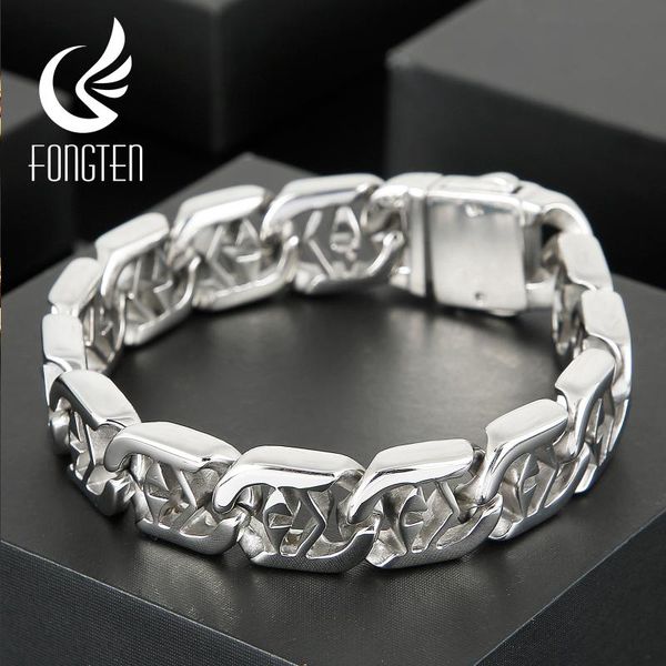 

fongten men number sign pattern metal sports jewelry casual shiny design fashion retro punk bracelet handicraft style link, chain, Black