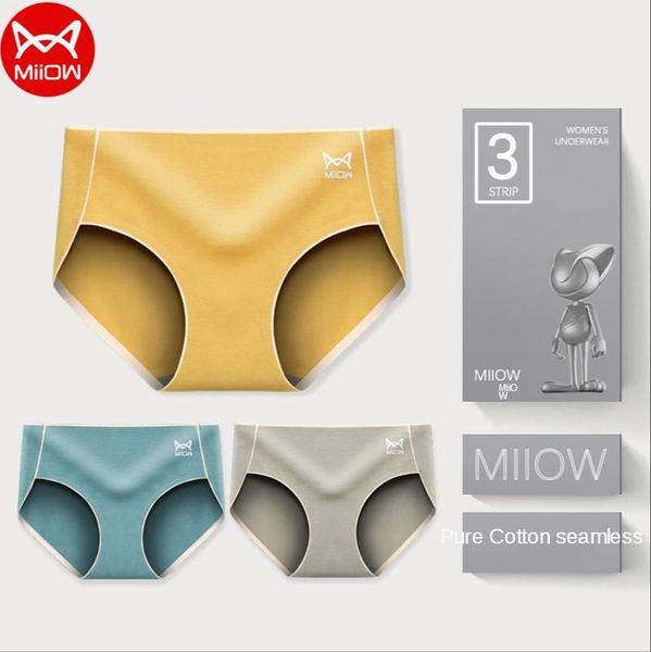 

women's panties miiow genuine underwear women pure cotton mid-waist seamless graphene antibacterial crotch girl student briefs, Black;pink
