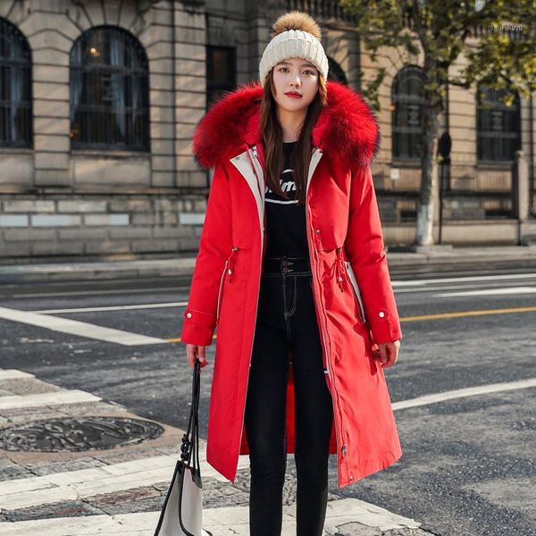 

women's down & parkas ly varey lin winter -30 degree cotton coat jacket women large fur collar warm hooded long thickness snow overcoat, Black
