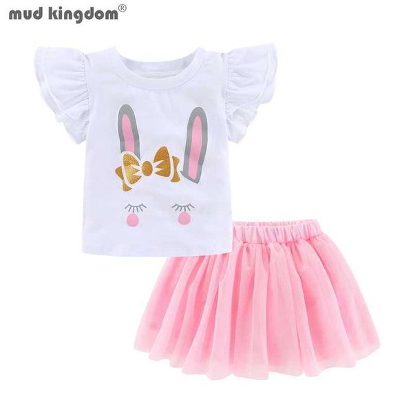 Mudkingdom Sparkly Girls Outfits Bunny Shirt und Tutu Rock Set für kleine Mädchen Cute Rabbit Kleidung Kinder Sommeranzug 210615